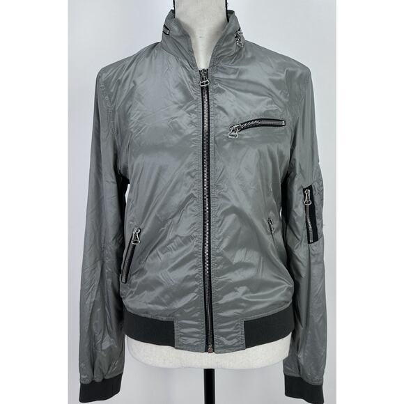 ⭐️ Rag & Bone Gray Windbreaker Hidden Hood Bomber Jacket Sz 6 RARE